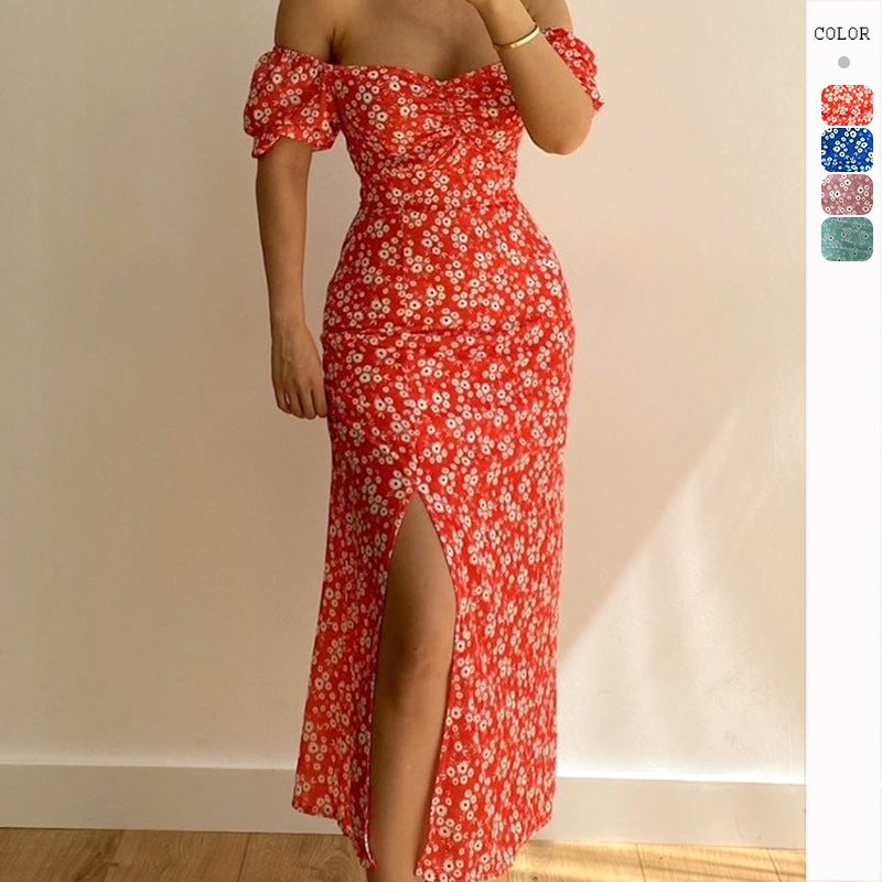 Damen Figurbetontes Maxikleid mit Blumenmuster und schulterfreiem Design Drune