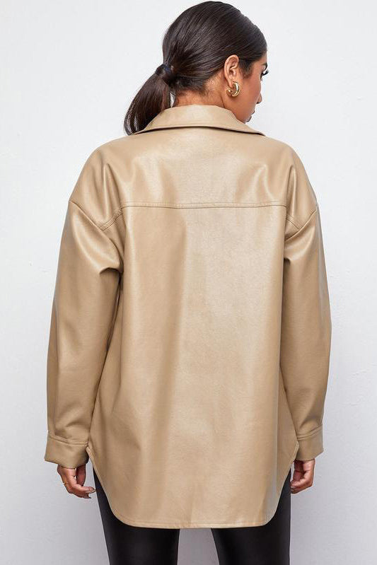 Drune | Plans Khaki Faux Leder Shacket