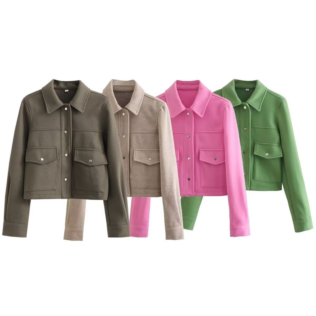 Damen kurze Jacke aus hochwertigem Material mit praktischen Brusttaschen Drune