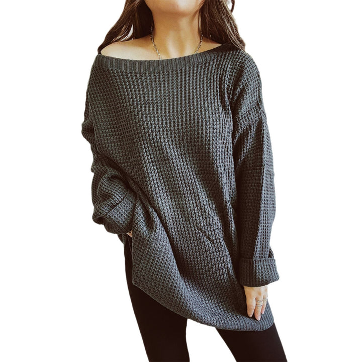Damen lässiger Strickpullover mit weitem Schnitt und offenem Rückendesign Drune