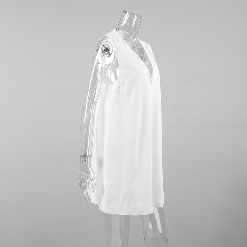 Damen Leichter Leinen-Kleid mit V-Ausschnitt Drune