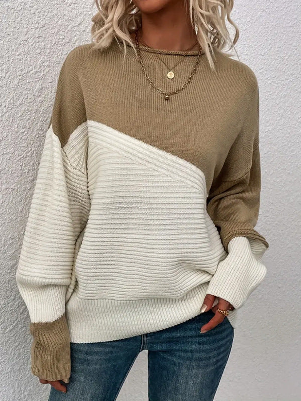 Damen lässiger Strickpullover mit strukturiertem Design und modernen Farbblöcken Drune