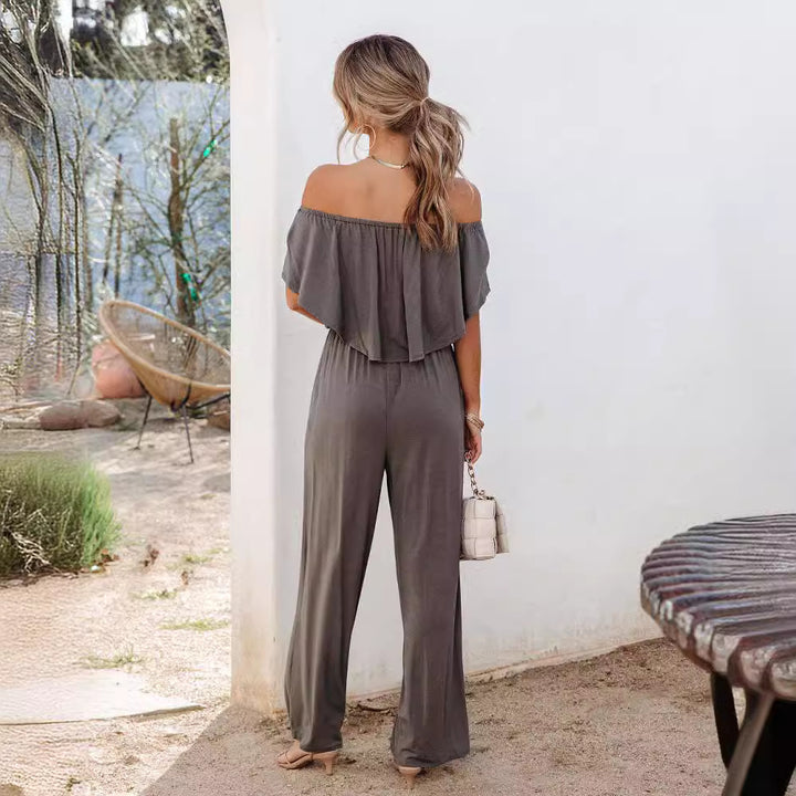 Damen Off-Shoulder Jumpsuit mit weitem Bein und elastischem Bund Drune