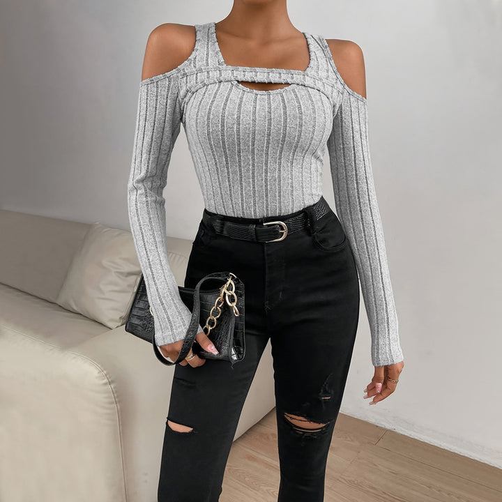 Damen Langarm-Top mit strukturiertem V-Ausschnitt und Cut-Out-Details Drune