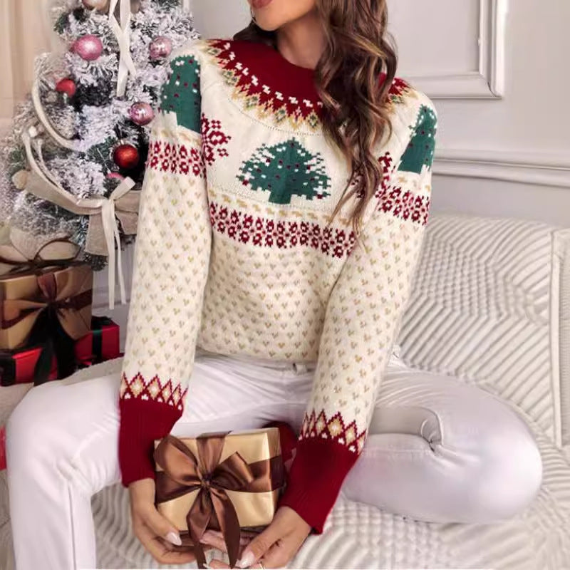 Damen festlicher Strickpullover mit Tannenbaumdesign und weichem Material Drune