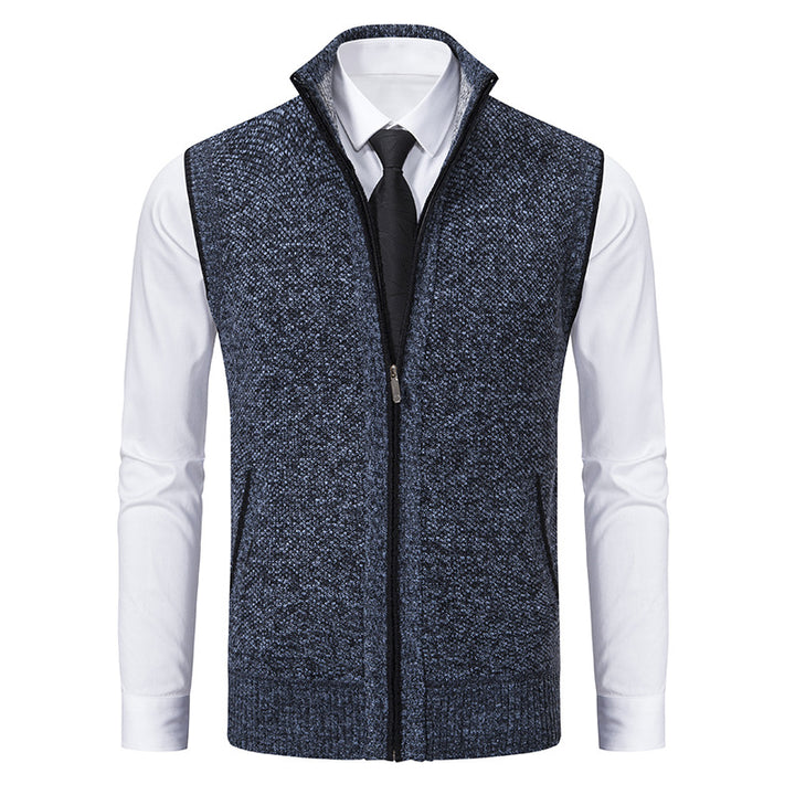 Herren nan elegante Strickweste mit Stehkragen und verdecktem Reißverschluss Drune