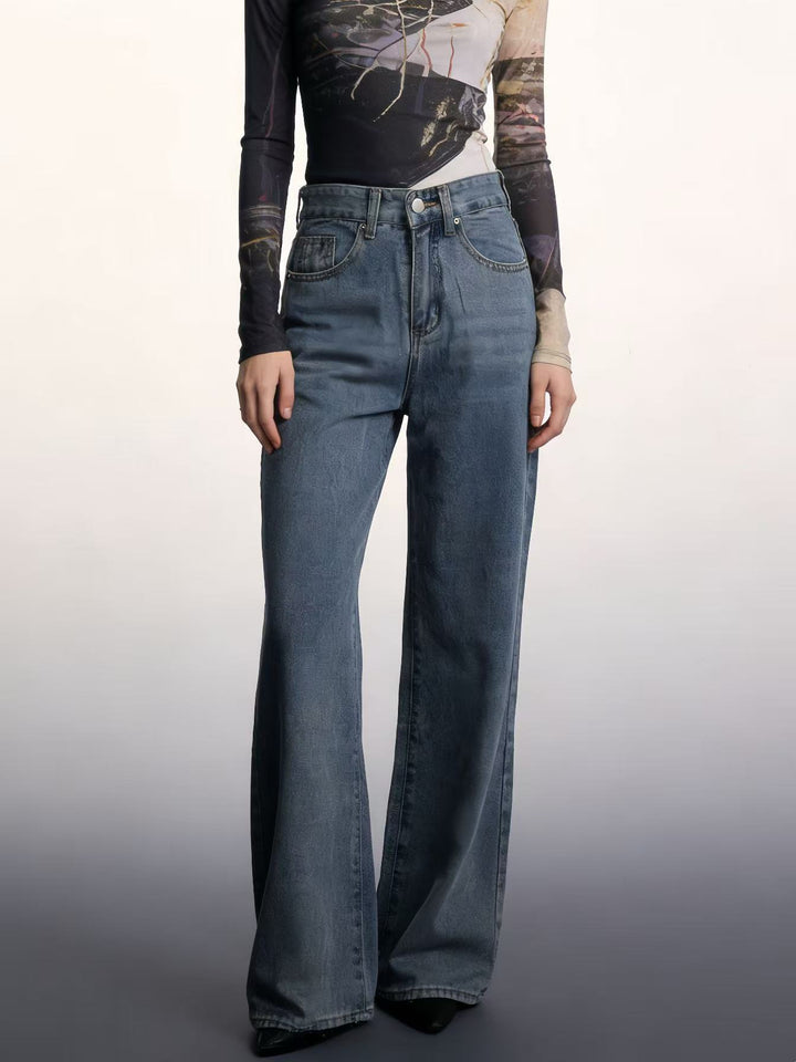 Damen Weite High-Waist Jeans mit besonderen Nahtdetails Drune