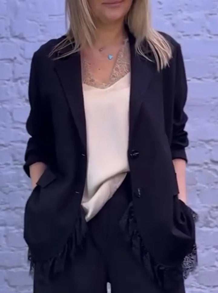 Damen elegante Blazerjacke mit Spitzendetails Drune
