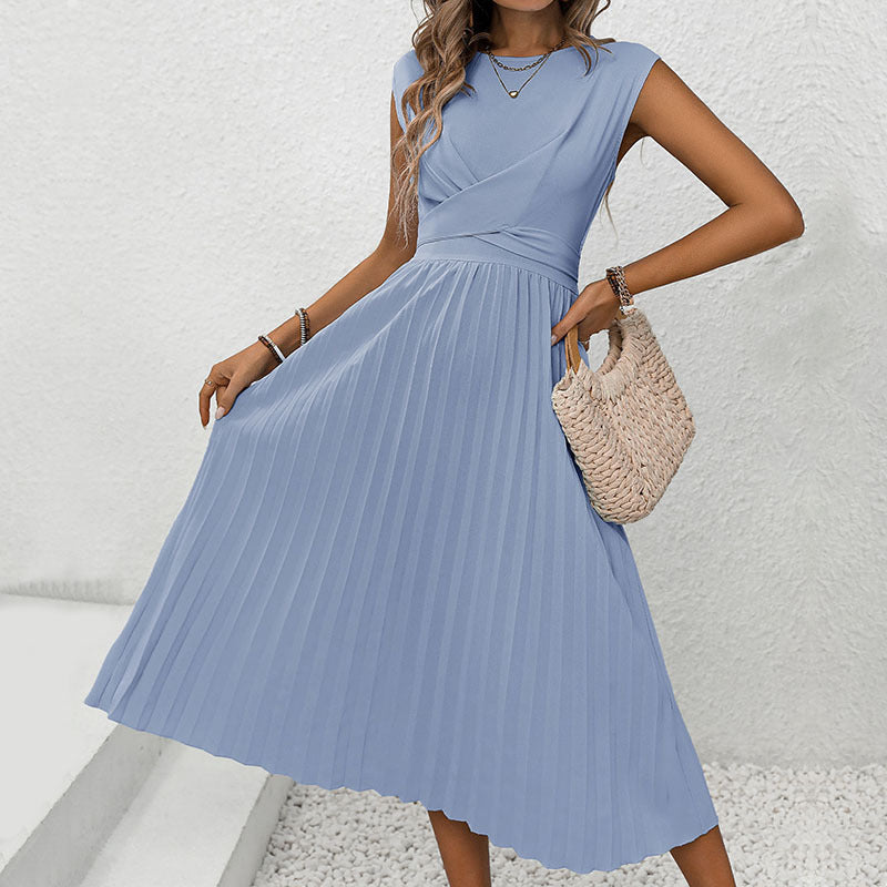 Damen Midi-Kleid mit eleganter Wickeloptik und wehendem Plissee Drune