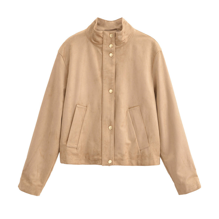 Damen Kunstlederjacke mit Stehkragen und praktischen Eingrifftaschen Drune