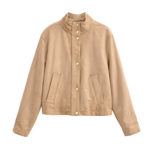 Damen Kunstlederjacke mit Stehkragen und praktischen Eingrifftaschen Drune