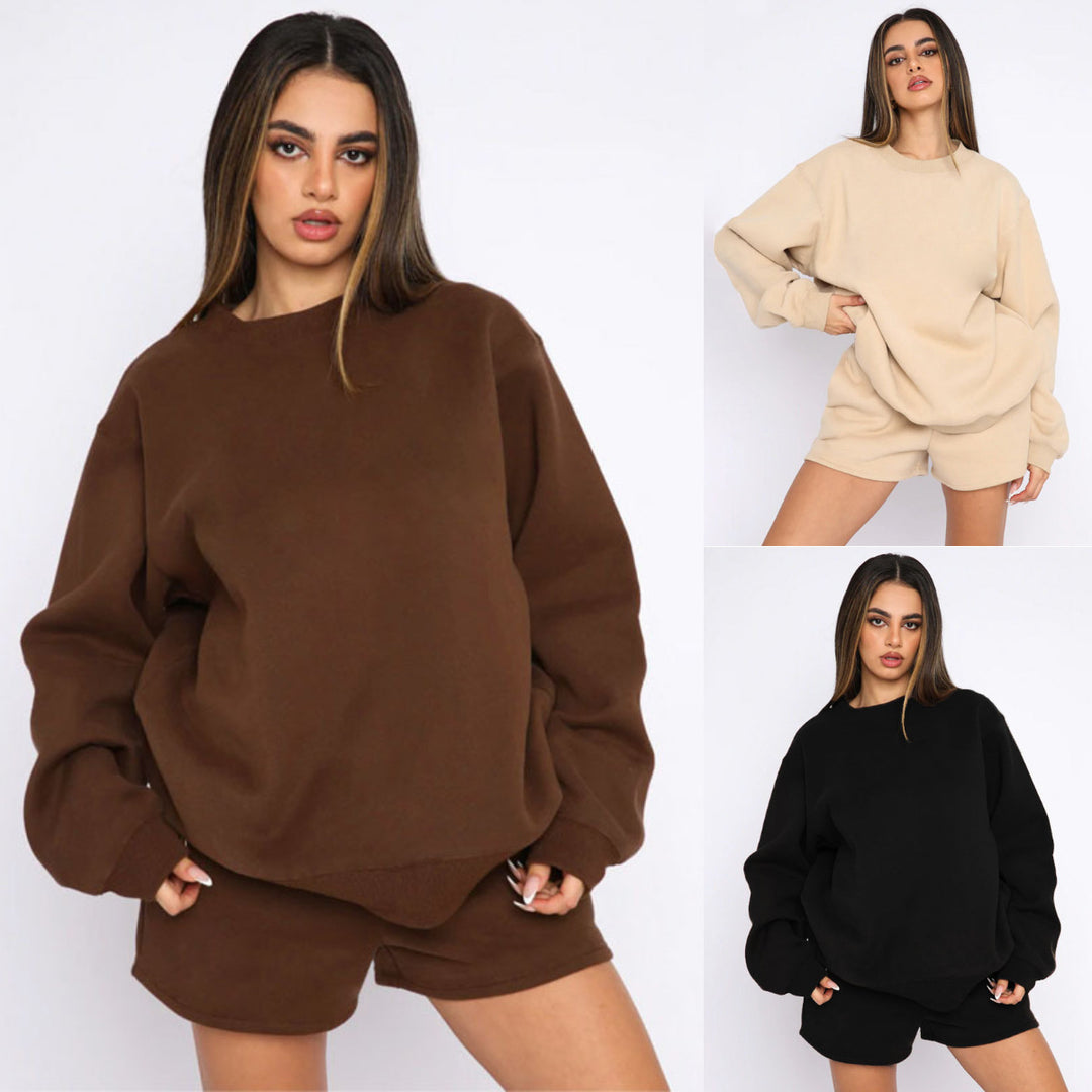 Damen nan weites Sweatshirt und Shorts Haus-Set aus weichem Frottee Drune