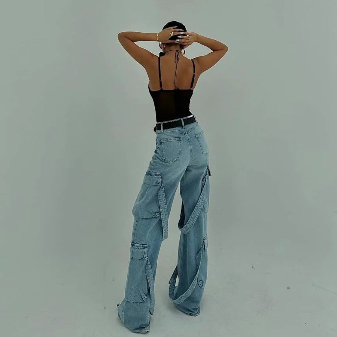 Damen Cargo-Jeans mit einzigartigen Applikationen und auffälligem Design Drune