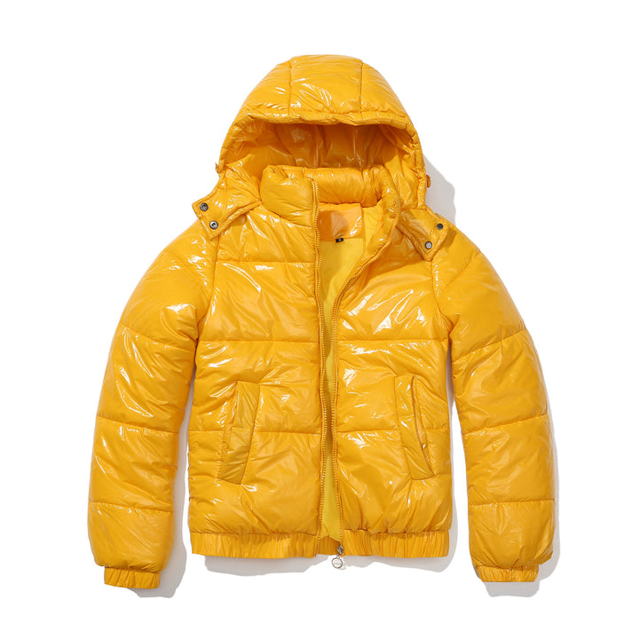 Damen glänzende Steppjacke mit abnehmbarer Kapuze Drune