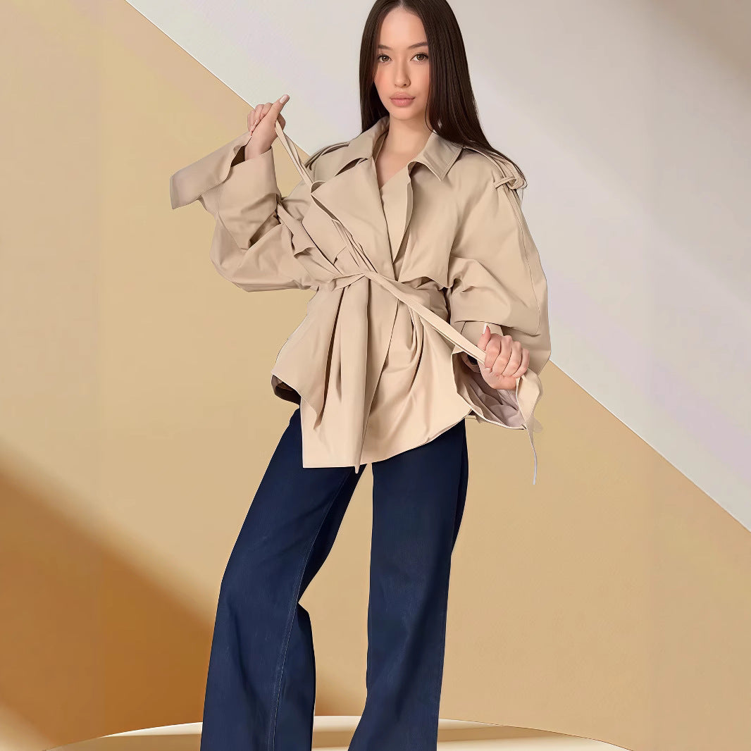 Damen modische Überwurfjacke mit eleganten Raffungen Drune