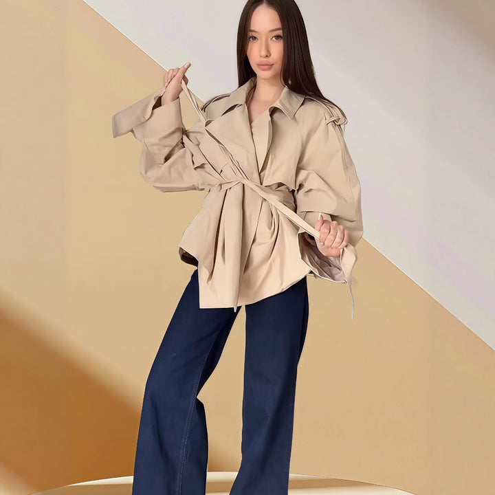 Damen modische Überwurfjacke mit eleganten Raffungen Drune