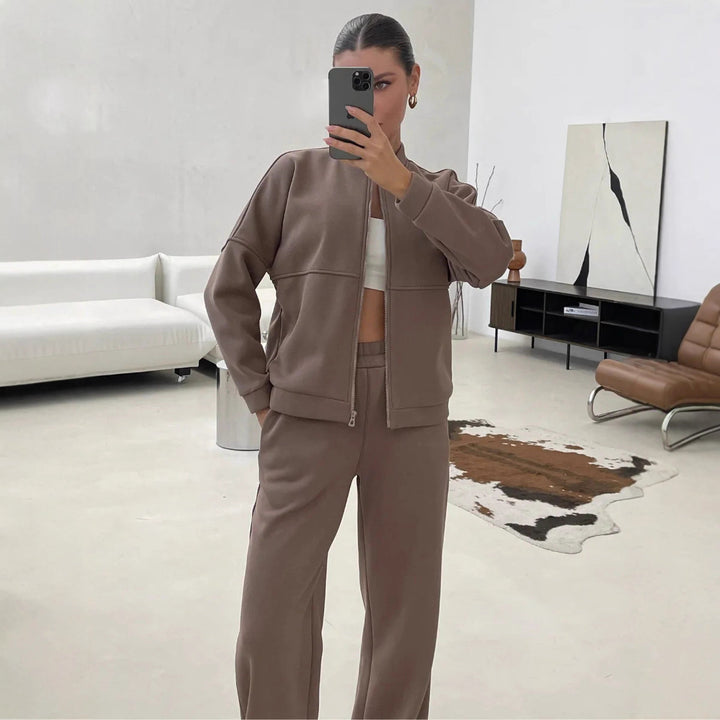 Damen Sportliches Lounge-Set mit kuscheliger Jacke und bequemen Hosen Drune