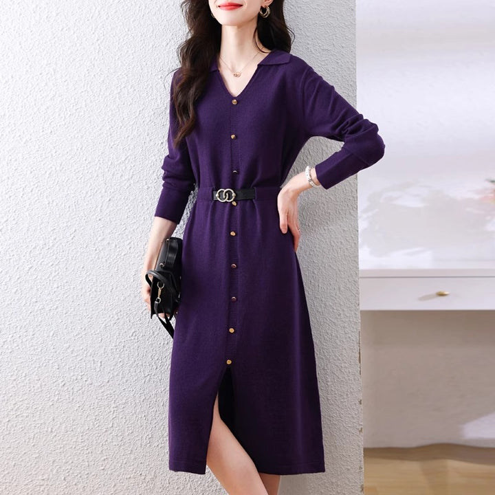 Damen Elegantes Hemdkleid mit Knopfverschluss und seitlichem Schlitz Drune