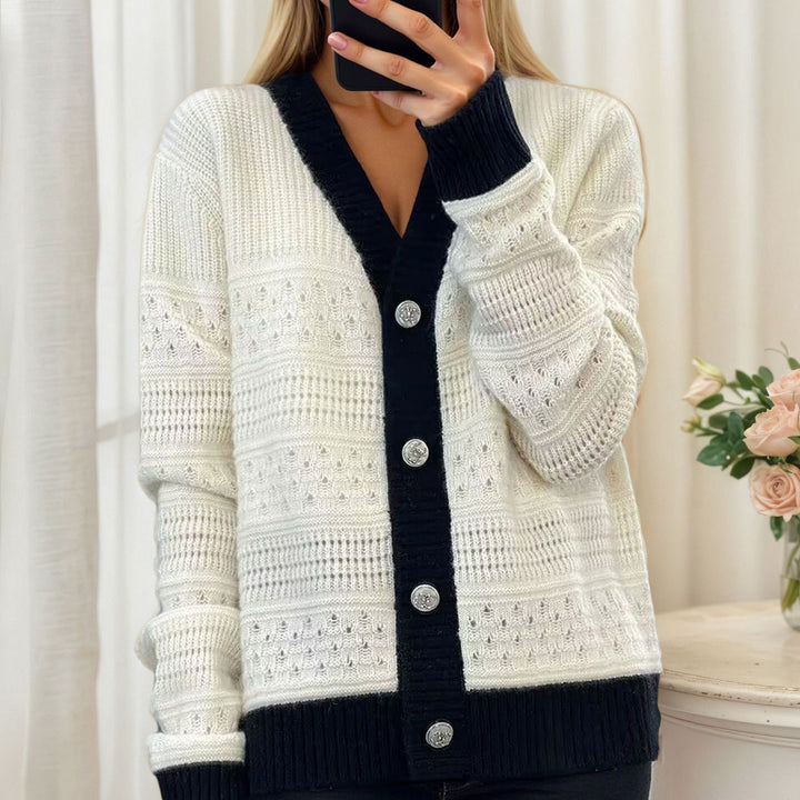 Damen Strickjacke mit Wabenmuster und eleganten Knöpfen Drune