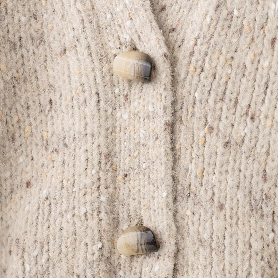 Damen modische Strickjacke mit tiefem V-Ausschnitt und praktischen Taschen Drune