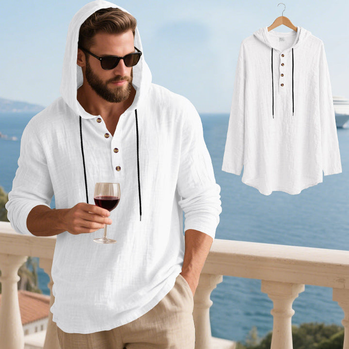 Herren lässiges Kapuzenshirt aus weichem Baumwollmix mit Knopfleiste und praktischen Taschen Drune