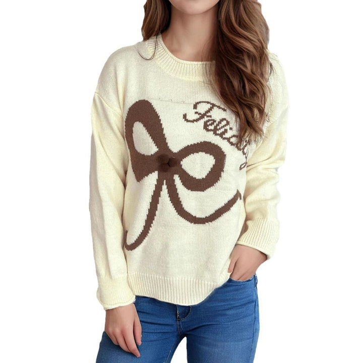 Damen lässiger Pullover mit verspieltem Schleifenmotiv und weichem Material Drune