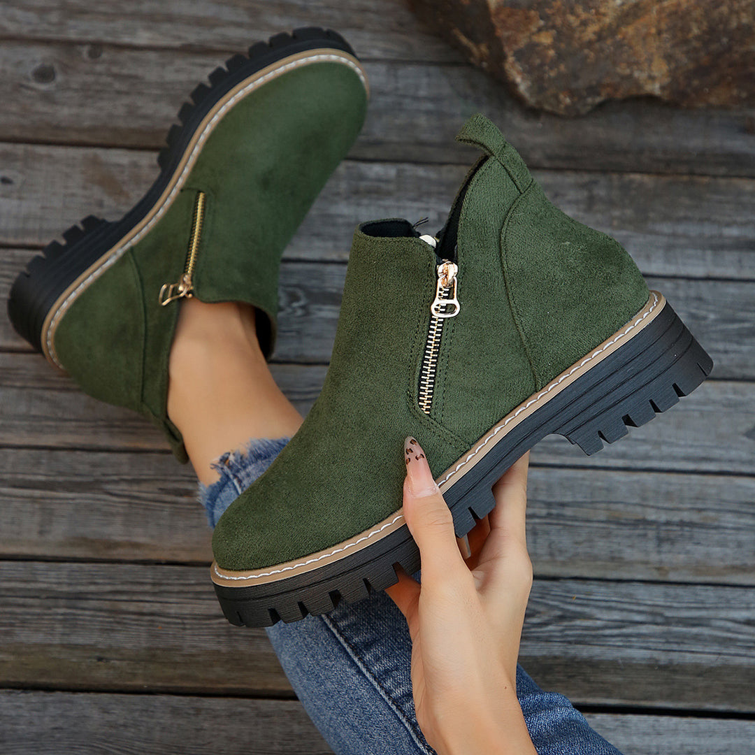 Damen nan Wildlederstiefelette mit robuster Profilsohle und seitlichem Reißverschluss Drune