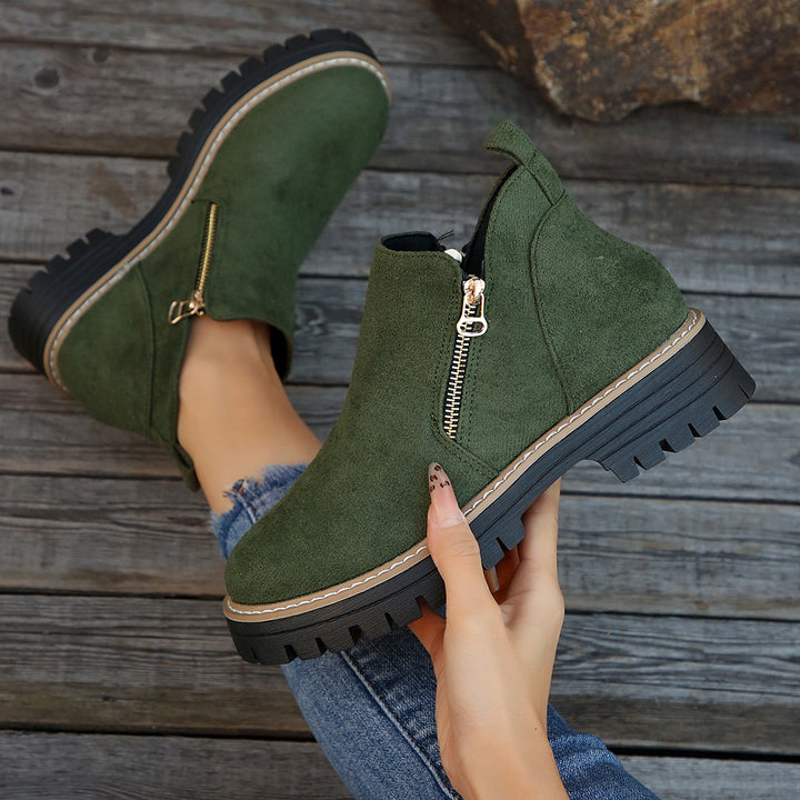 Damen nan Wildlederstiefelette mit robuster Profilsohle und seitlichem Reißverschluss Drune