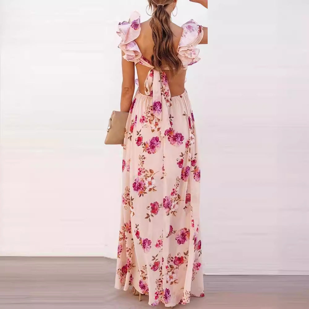 Damen Elegantes Maxikleid mit Rüschendetails und floralem Design Drune