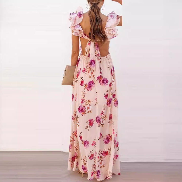 Damen Elegantes Maxikleid mit Rüschendetails und floralem Design Drune