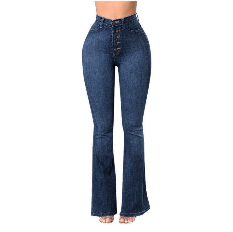 Damen nan hochgeschnittene Bootcut-Jeans mit sichtbarer Knopfleiste, figurformendem Stretch und schlankem Oberschenkel Drune