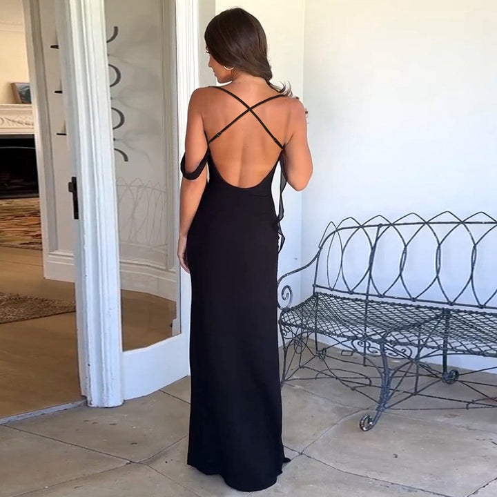 Damen Maxikleid mit verführerischem Schnitt und raffinierten Rüschendetails Drune
