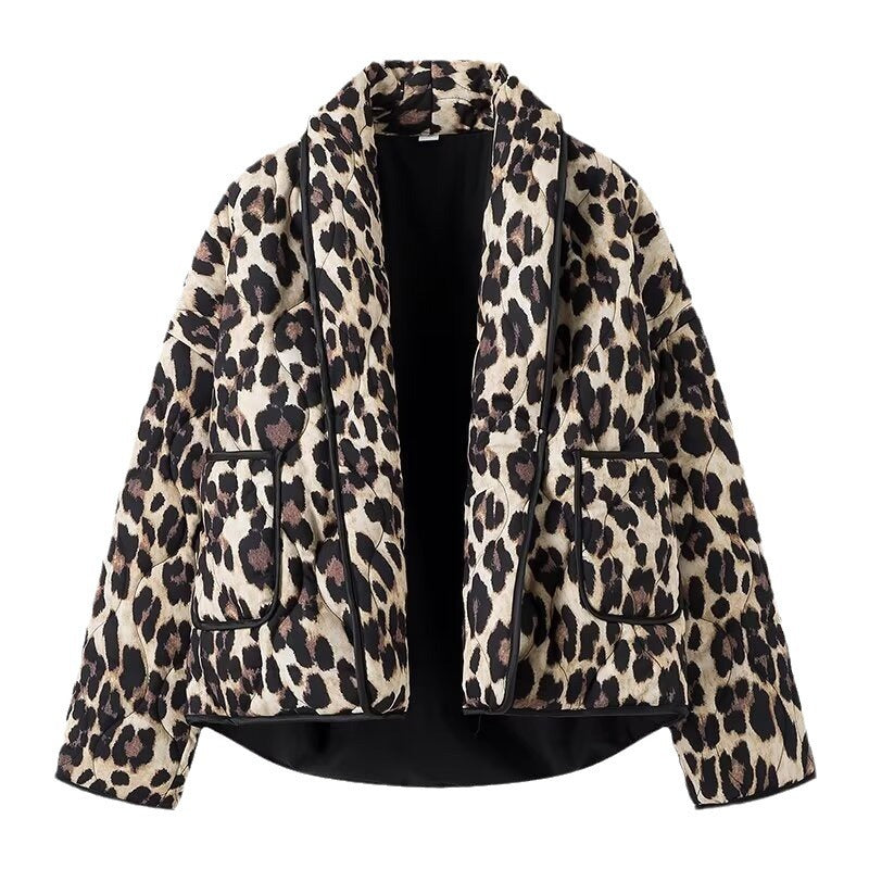 Damen Modische Leo-Muster Steppjacke mit praktischen Taschen Drune