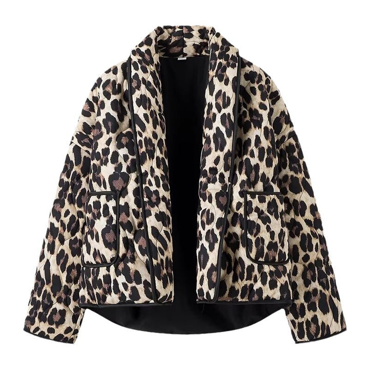Damen Modische Leo-Muster Steppjacke mit praktischen Taschen Drune