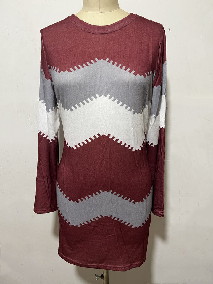 Damen nan Longsleeve-Strickkleid mit Chevron-Muster, geradem Saum und körperumspielender Passform Drune