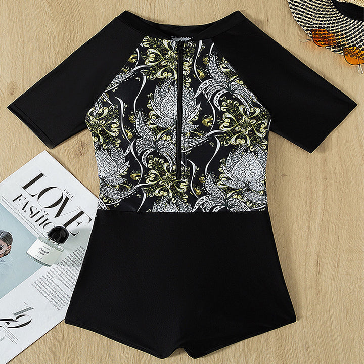 Damen Schwimmanzug mit kurzem Arm und floralem Design Drune