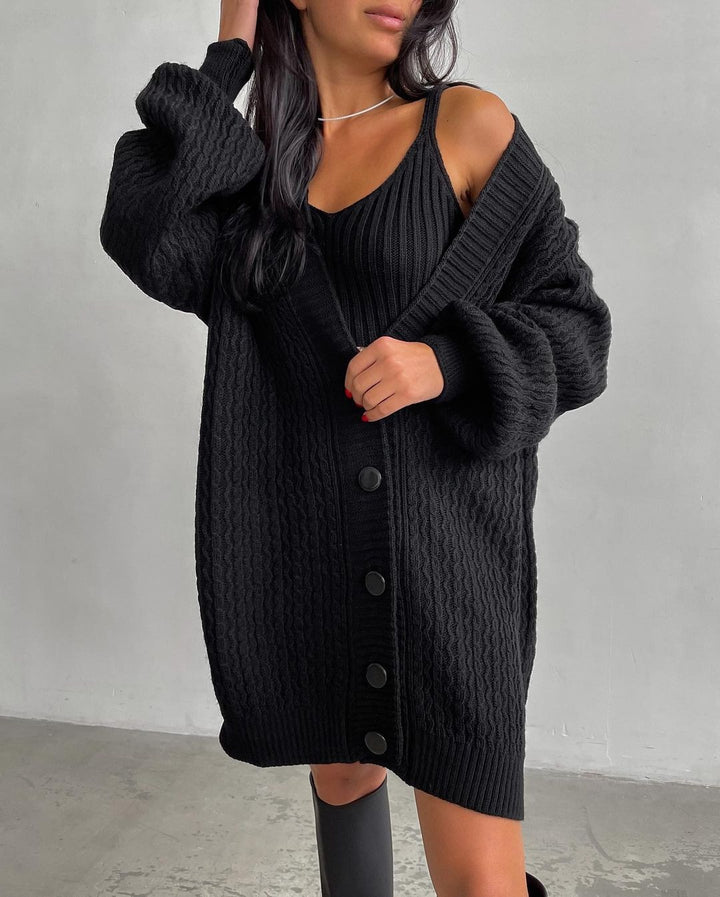 Damen Großer Strickcardigan mit Knopfleiste und Ballonärmeln Drune