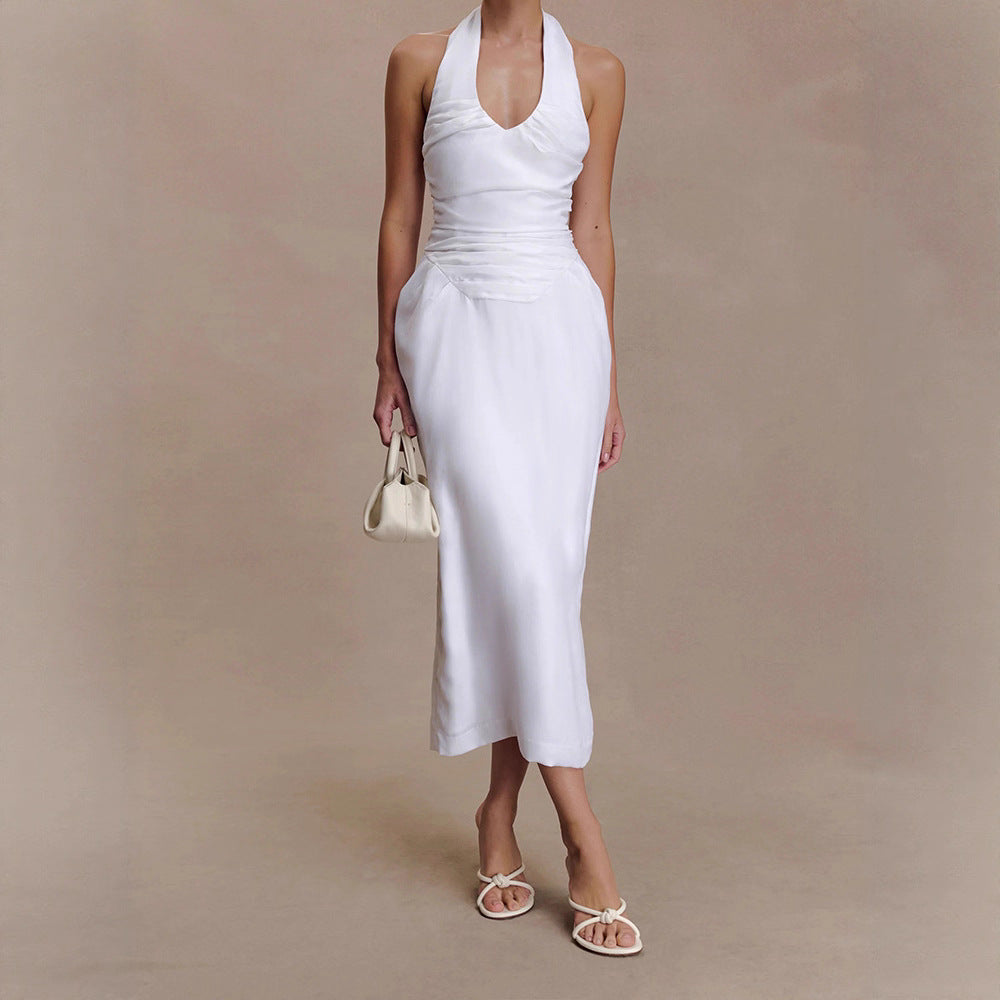 Damen Elegantes und figurbetontes Midikleid mit Halter-Ausschnitt Drune