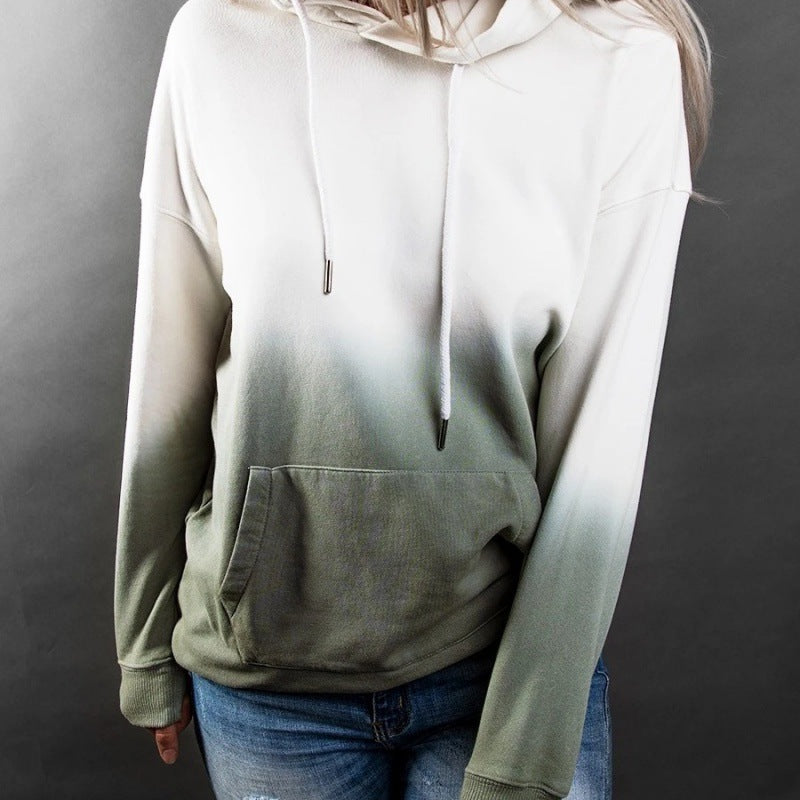 Damen Kapuzenpullover mit modernen Farbverlauf und praktischen Kängurutaschen Drune