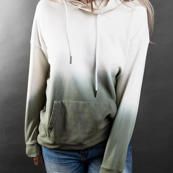 Damen Kapuzenpullover mit modernen Farbverlauf und praktischen Kängurutaschen Drune