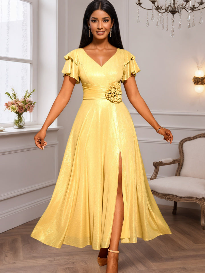 Damen Elegantes Maxikleid mit üppigem Volant und floralem Akzent Drune