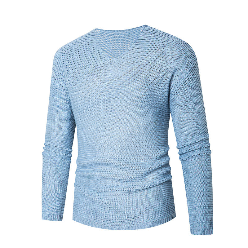 Herren lässiger Strickpullover mit V-Ausschnitt und luftigen Maschen Drune