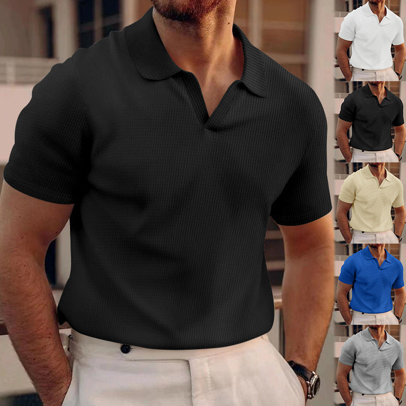 Herren modisches Kurzarm-Polohemd aus atmungsaktivem Strukturstoff Drune