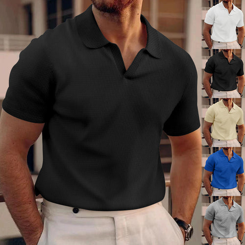 Herren modisches Kurzarm-Polohemd aus atmungsaktivem Strukturstoff Drune