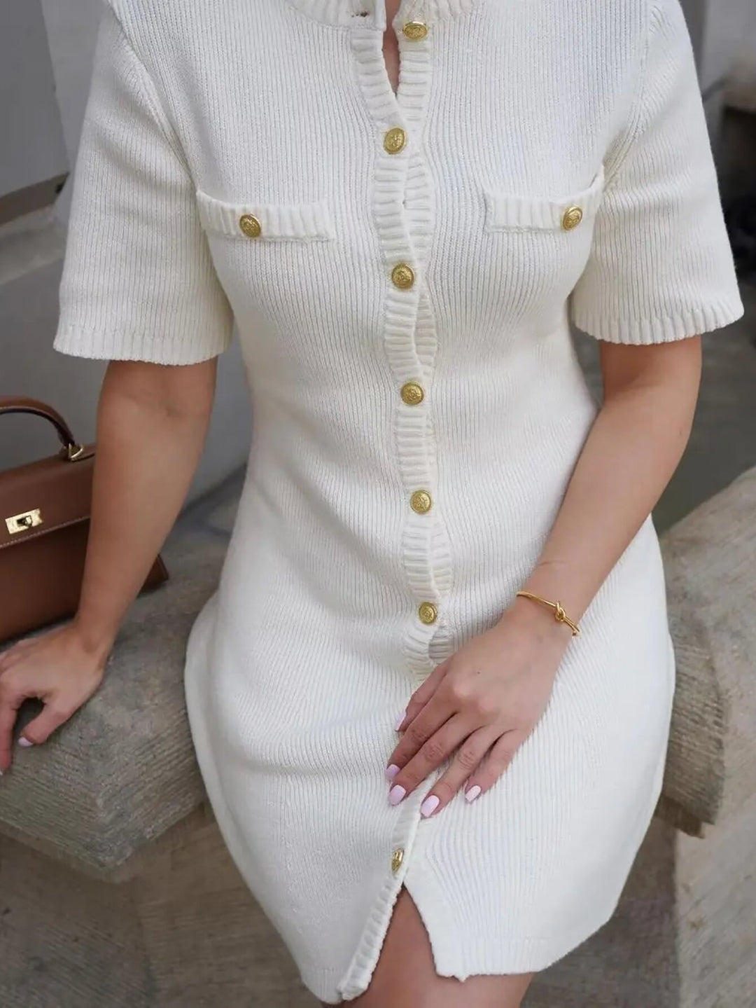 Damen Strickkleid mit Knopfleiste und dekorativen Taschen Drune