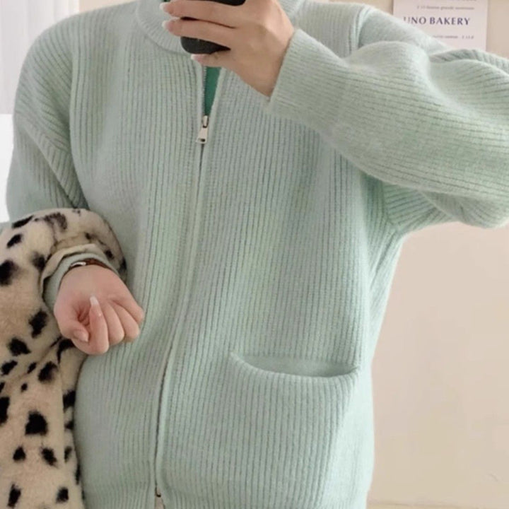 Damen Kuschelige Strickjacke mit hohem Kragen Drune
