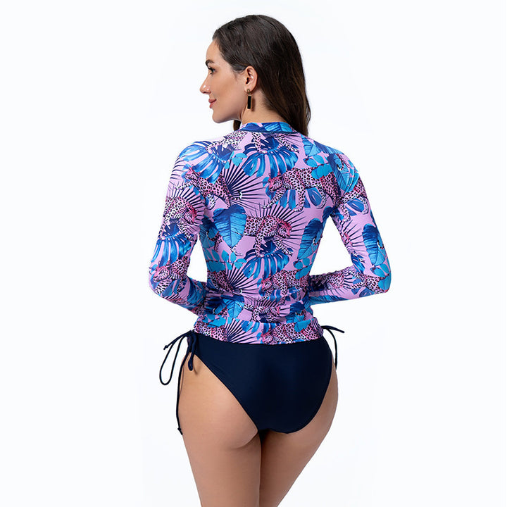 Damen Langarm Rashguard mit stylischem Flora-Muster und seitlichen Kordelzügen Drune