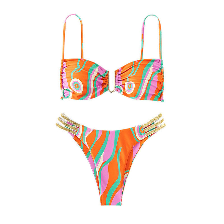 Damen Zweiteiliges Bikini-Set mit modischem Wickeldesign und elastischen Trägern Drune