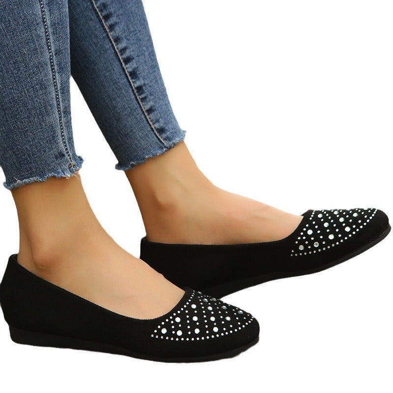 Damen nan flache Ballerina-Slipper aus Veloursimitat mit Strassapplikation und gepolsterter Komfortinnensohle Drune