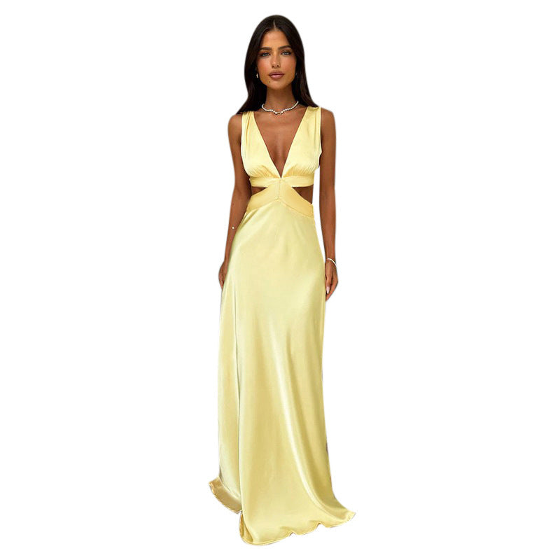 Damen Maxikleid mit tiefem V-Ausschnitt und modischen Cut-Outs Drune